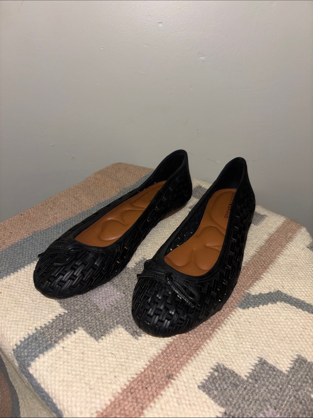 Lucky Brand Black Woven Bow-Trim Ballet Flats